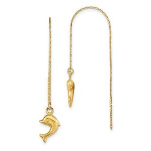 8 x 45mm (1 3/4 in) 14k Yellow Gold Polished Dolphin Threader Earrings